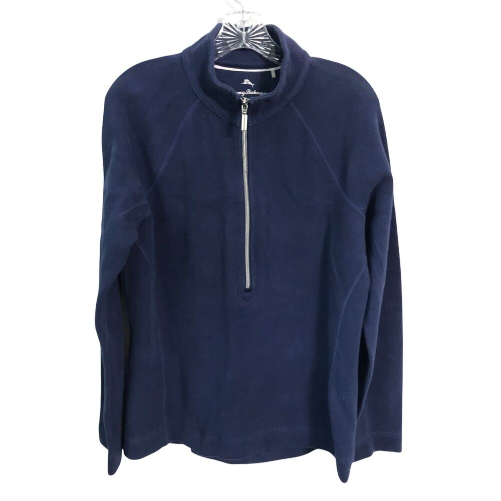 Tommy Bahama Shirt Large Mens Long Sleeve Half Zip Pullover Blue Cotton Spandex